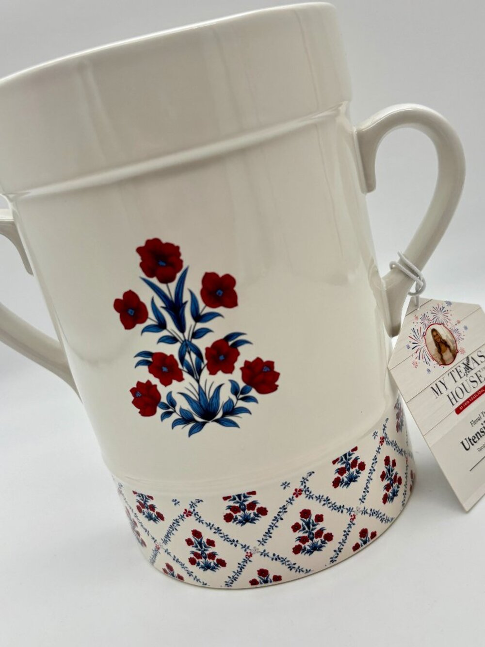 My Texas House 7" Floral Poppy Trellis Ceramic Kitchen Decor Utensil Crock NEW
